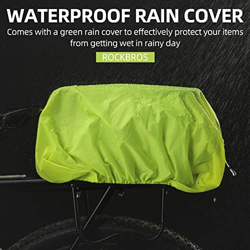 ROCKBROS Bike Rear Rack Bag Bike Trunk Bag Reflective Bicycle Rear Seat Saddle Bag Cycling Luggage Panniers with Shoulder Straps, Green Rain Cover