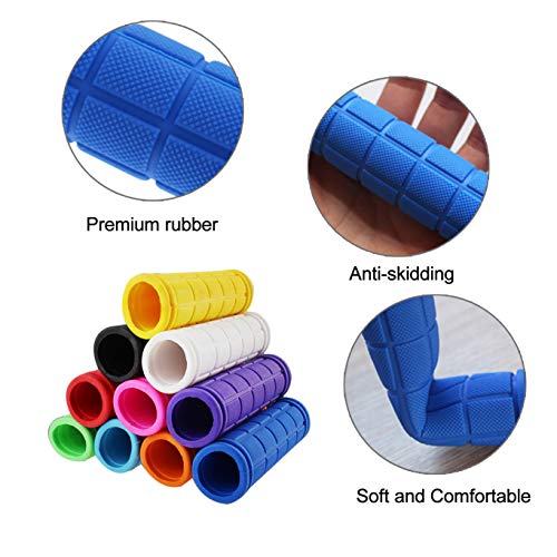 Platt Kids Bicycle Handle Bar Grips 2 Pairs Colorful Rubber Mushroom Grips with Ribbons Streamers for Balance Bikes, Scooters, and Childrens BMX Bicycle Handlebars