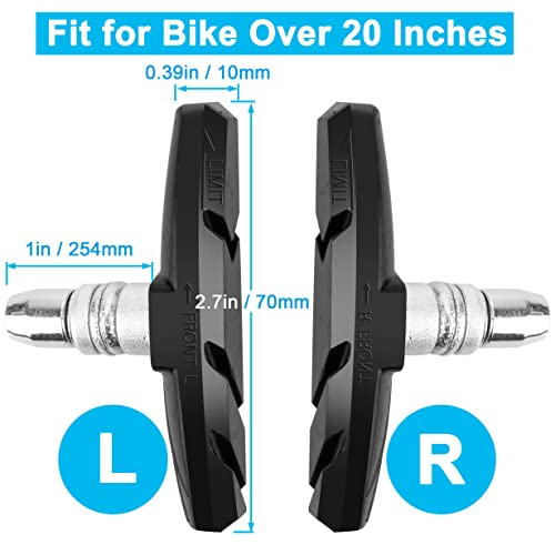 GPMTER 2 Pairs Bike Brakes Pads Set, 70mm for Cruiser MTB Mountain Bicycle Universal V-Brake Blocks with Hex Nut and Shims, No Noise No Skid