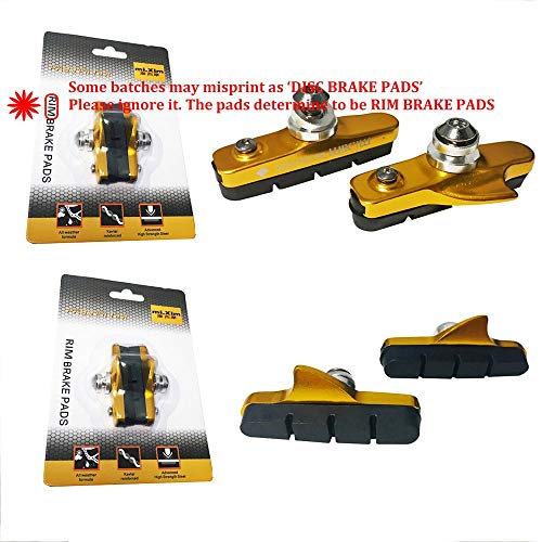 Pioneeryao Sport Road Bike Cycle Bicycle Brake Pads Block 2 Pairs (Golden)