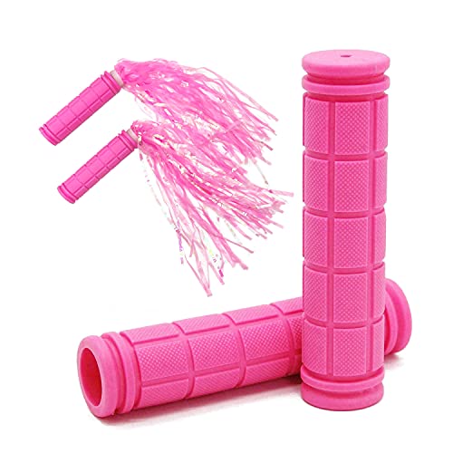 Bike Handle Grips with Tassel Streamers for Girls Boys and Kids, Non-Slip Bicycle Handlebar Grips Cover for Mountain Bike, Scooters Cruiser Road Bike Handle Grips, BMX MTB Cycling Replacement Parts