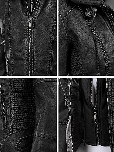 Women's Faux Leather Quilted Motorcycle Jacket - BLACK