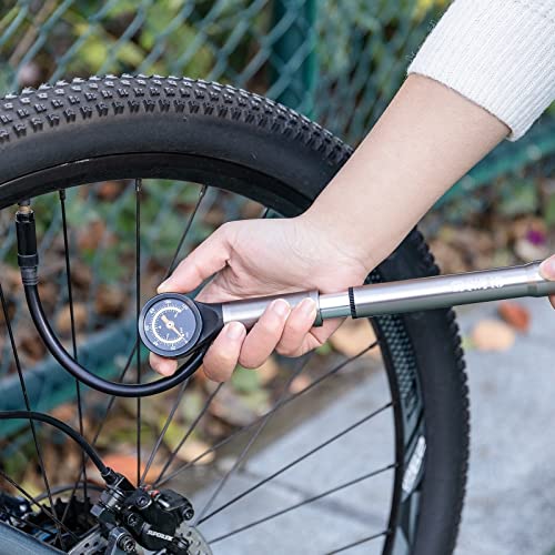 Portable Bike Pump with Pressure Gauge - Grey