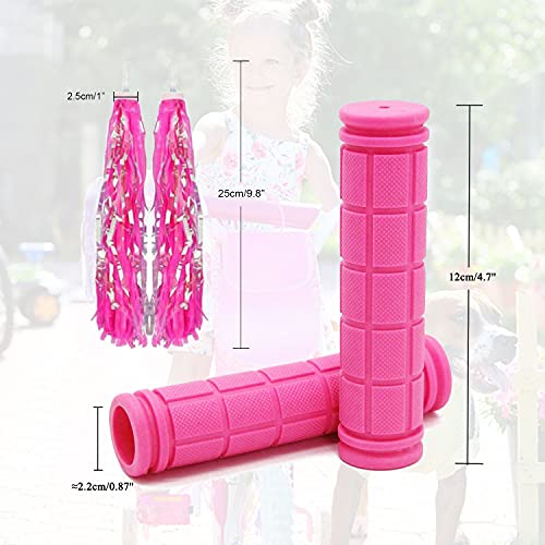 Bike Handle Grips with Tassel Streamers for Girls Boys and Kids, Non-Slip Bicycle Handlebar Grips Cover for Mountain Bike, Scooters Cruiser Road Bike Handle Grips, BMX MTB Cycling Replacement Parts