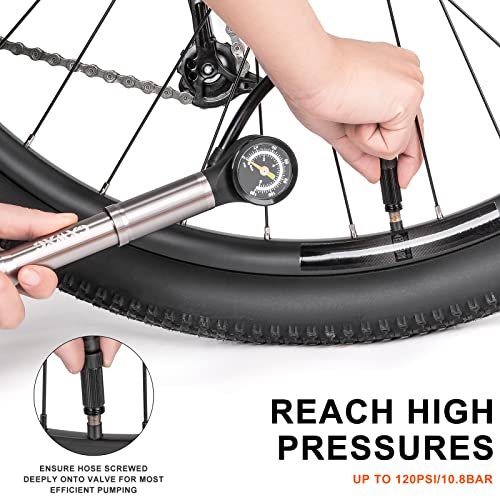 Portable Bike Pump with Pressure Gauge - Grey