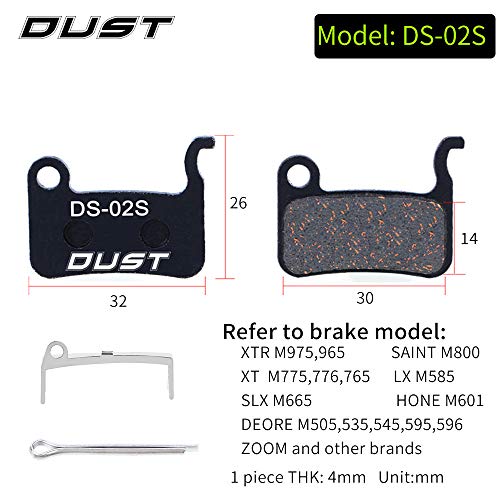 CYCEARTH 4 Pairs Bike Bicycle Disc Brake Pads for Shimano XTR M965 M966 M975, Saint M800, XT M765 M775 M776, SLX M665, LX M585 T665, Hone M601, Deore M535 M595 M596(Semi-Metallic/Sintered Metal)