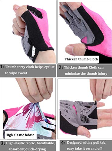 DuShow Cycling Gloves Women Half Finger Gel Padded Bike Gloves for Women Cycling Mountain Road Bicycle Biking Fingerless Gloves Anti-Slip Shock-Absorbing Bicycle Short Gloves(Pink,M)