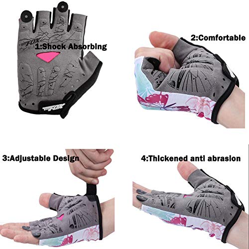 DuShow Cycling Gloves Women Half Finger Gel Padded Bike Gloves for Women Cycling Mountain Road Bicycle Biking Fingerless Gloves Anti-Slip Shock-Absorbing Bicycle Short Gloves(Pink,M)