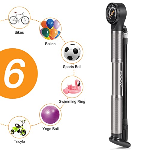 Portable Bike Pump with Pressure Gauge - Grey
