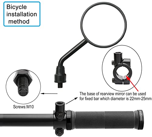 TOPCABIN Bike Mirror 1 Pair,Big Viewing of 360° Rotation Adjustable,Refit Bicycle Back Rear View Mirror Handlebar Wide Angle Safety Mirror for Cycling Motorcycle Mirror (Black-Round)