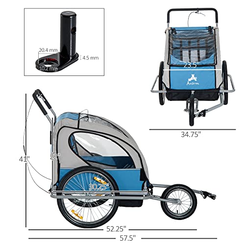 Aosom Elite 3-Wheel Bike Trailer for Kids - Blue