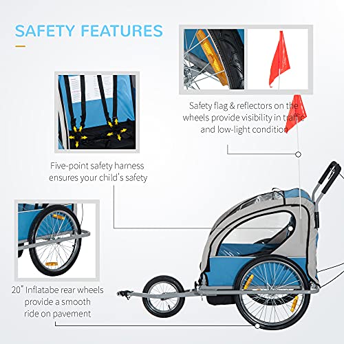 Aosom Elite 3-Wheel Bike Trailer for Kids - Blue