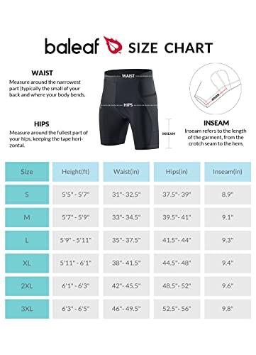 BALEAF Mens Cycling Shorts 4D Padded Bike Shorts with Pockets Lycra Black L