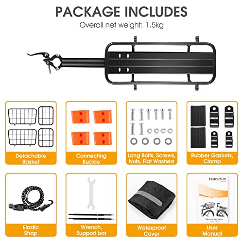 Aluminum Rear Bike Rack with Basket & Accessories