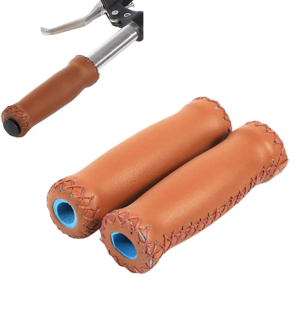 Bike Handlebar Grips, Retro Artificial Leather Bicycle Handlebar Grips Bike Handle Cover Grips (1 Pair)(Brown)