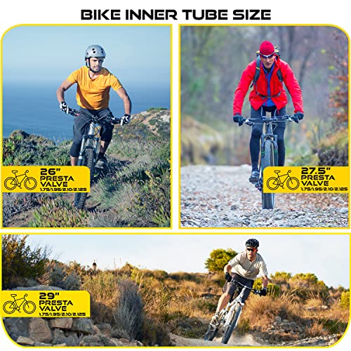 Ultraverse Bike Inner Tube for 26 X 1.75/1.95/2.10/2.125 inch Bicycle tire Sizes with Presta Valve - Rubber Tubes for Mountain and Trail, Cruisers, MTB, and All Terrain Bikes – Set of 2