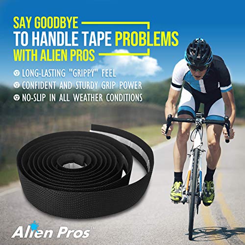 ALIEN PROS Bike Handlebar Tape PU (Set of 4) Black - Enhance Your Bike Grip with These Bicycle Handle bar Tape - Wrap Your Bike for an Awesome Comfortable Ride (Set of 4, Black)