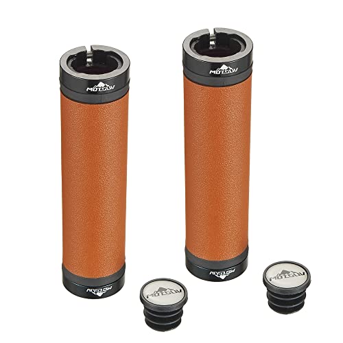 Bike PU Leather Handlebar Grips in 130mm with Hand-Stitched Seam for 22.2mm (7/8") with Aluminum Alloy Double Lock on Bicycle Handle bar Allen Wrench for Free (Brown)