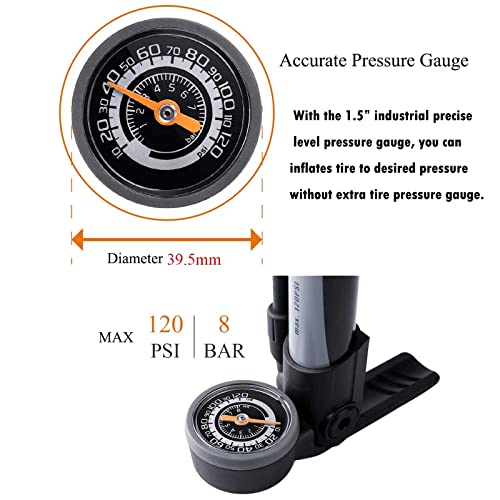 Compact Bike Pump with Gauge - 120 PSI