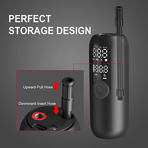 Woowind LP1 Tire Inflator and Mini Bike Pump, Portable Air Compressor for Car, Bike, 150 PSI, Auto Shut-Off with PrestaValve Schrader Valve and Dunlop Valve