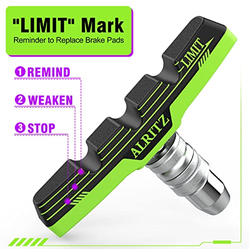 Alritz Professional Bike Brake Pads, 6PCS Professional V-Brake Pads Set for Universal Road Mountain Bicycle Front and Back Wheel, No Noise (Green)