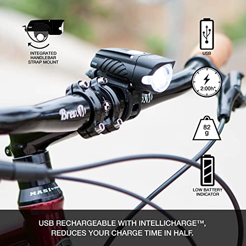NiteRider Swift 500 Front Bike Light Vmax+ 150 Rear Bike Light Combo Pack- USB Rechargeable Bicycle Headlight LED Front Light Easy to Install Water Resistant Road Commuting Cycling Safety Flashlight