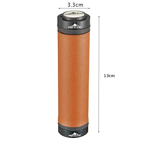 Bike PU Leather Handlebar Grips in 130mm with Hand-Stitched Seam for 22.2mm (7/8") with Aluminum Alloy Double Lock on Bicycle Handle bar Allen Wrench for Free (Brown)