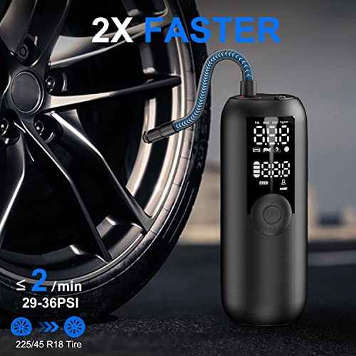 Woowind LP1 Tire Inflator and Mini Bike Pump, Portable Air Compressor for Car, Bike, 150 PSI, Auto Shut-Off with PrestaValve Schrader Valve and Dunlop Valve