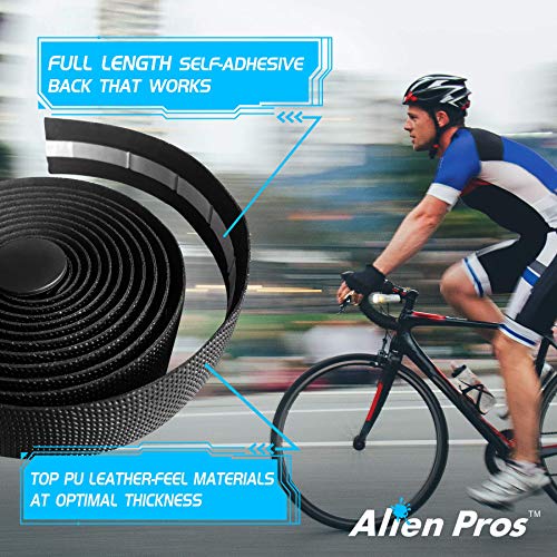 ALIEN PROS Bike Handlebar Tape PU (Set of 4) Black - Enhance Your Bike Grip with These Bicycle Handle bar Tape - Wrap Your Bike for an Awesome Comfortable Ride (Set of 4, Black)