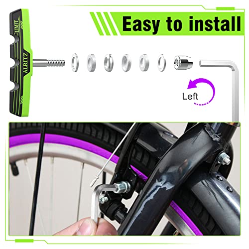 Alritz Professional Bike Brake Pads, 6PCS Professional V-Brake Pads Set for Universal Road Mountain Bicycle Front and Back Wheel, No Noise (Green)