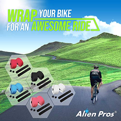 ALIEN PROS Bike Handlebar Tape PU (Set of 4) Black - Enhance Your Bike Grip with These Bicycle Handle bar Tape - Wrap Your Bike for an Awesome Comfortable Ride (Set of 4, Black)