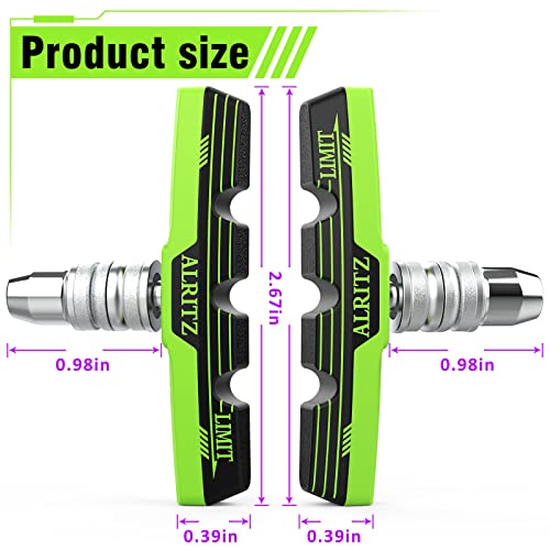 Alritz Professional Bike Brake Pads, 6PCS Professional V-Brake Pads Set for Universal Road Mountain Bicycle Front and Back Wheel, No Noise (Green)