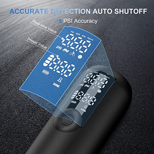 Woowind LP1 Tire Inflator and Mini Bike Pump, Portable Air Compressor for Car, Bike, 150 PSI, Auto Shut-Off with PrestaValve Schrader Valve and Dunlop Valve