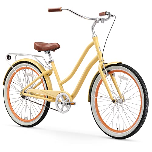 Women's Hybrid Cruiser Bicycle, 7-Speed, Cream-Brown, 26" Wheels