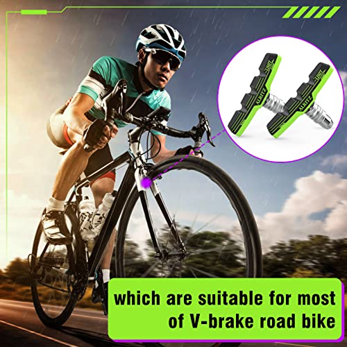 Alritz Professional Bike Brake Pads, 6PCS Professional V-Brake Pads Set for Universal Road Mountain Bicycle Front and Back Wheel, No Noise (Green)