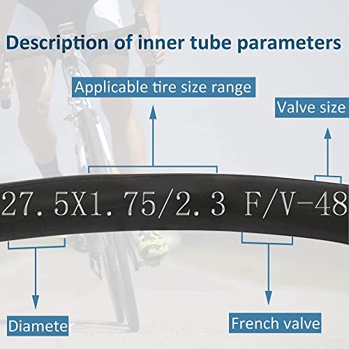 BWSHLF 27.5" Mountain Bike Inner Tubes (4 Pack), Durable Butyl Rubber MTB Bicycle Replacement Fit 2.1-2.4，Presta Valve 48mm