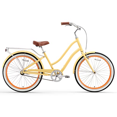 Women's Hybrid Cruiser Bicycle, 7-Speed, Cream-Brown, 26" Wheels