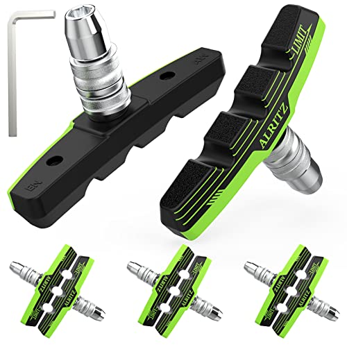 Alritz Professional Bike Brake Pads, 6PCS Professional V-Brake Pads Set for Universal Road Mountain Bicycle Front and Back Wheel, No Noise (Green)