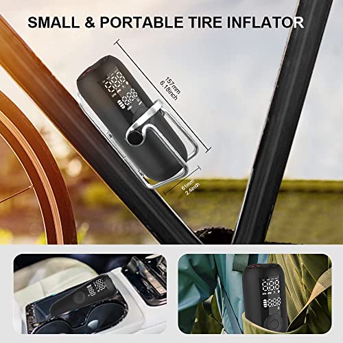 Woowind LP1 Tire Inflator and Mini Bike Pump, Portable Air Compressor for Car, Bike, 150 PSI, Auto Shut-Off with PrestaValve Schrader Valve and Dunlop Valve