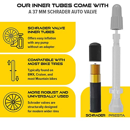 Ultraverse Bike Inner Tube for 26 X 1.75/1.95/2.10/2.125 inch Bicycle Tire with Schrader Valve – Rubber Tubes for Mountain and Trail, Cruisers, MTB, Gravel, Enduro, Downhill, City Bikes - 2 Pack