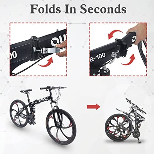 26" Folding Mountain Bike, Carbon Steel Frame, 21-speed