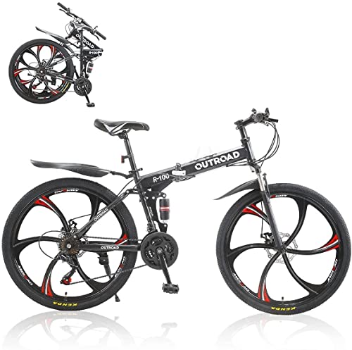 26" Folding Mountain Bike, Carbon Steel Frame, 21-speed