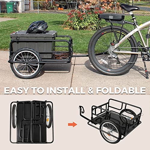 SHZOND Bike Cargo Trailer 120 LBS Weight Capacity Foldable Bicycle Trailer Cargo with 16'' Wheels for Shopping, Traveling and Carrying Stuff