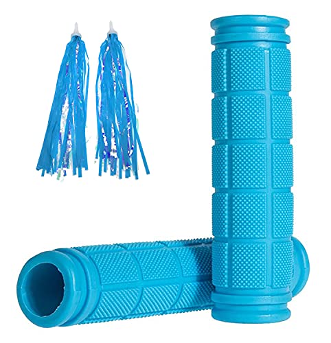 Bike Handlebar Grips with Tassel Streamers, Non-Slip Soft Rubber Bike Handle Grips for Kids and Girls Boys, Mountain Bike MTB BMX Scooter Cruiser Bicycle Repair Replacement Parts
