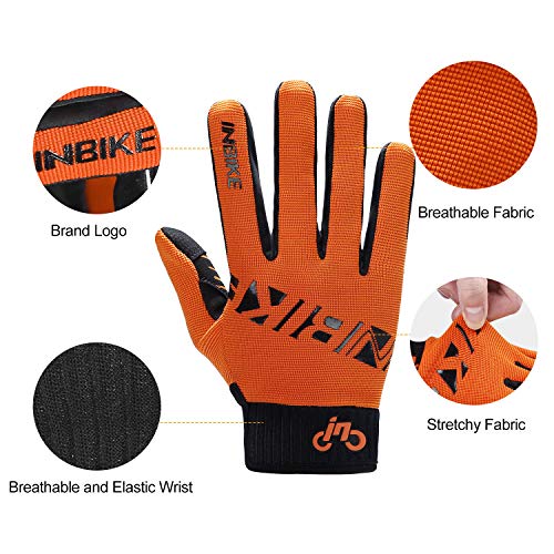 INBIKE Cycling Gloves for Men/Women Bike Gloves with Touchscreen-Padded Anti-Slip Mountain Biking MTB Bicycle Gloves for Cycling/Workout/Gym/Outdoor Orange L