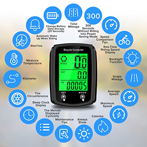 DonDofla Bike Computer and Bicycle Odometer Wired MPH KM/H Bike Speedometer with Automatic Wake-Up Cycling Speed Tracker LCD Display & Single Mileage & Multi-Functions & Calories Statistics