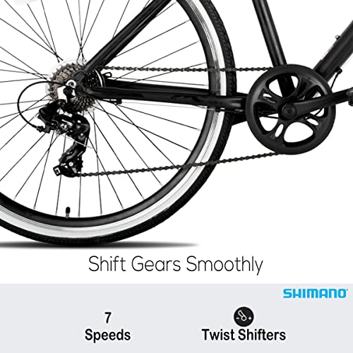 Hiland Hybrid Bike, Shimano Drivetrain 7 Speeds, 700C Wheels for Men Women Ladies Commuter Bike City Bike
