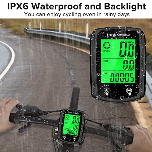 DonDofla Bike Computer and Bicycle Odometer Wired MPH KM/H Bike Speedometer with Automatic Wake-Up Cycling Speed Tracker LCD Display & Single Mileage & Multi-Functions & Calories Statistics