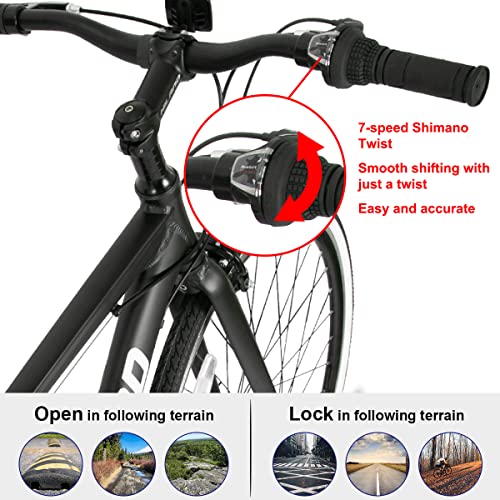 Hiland Hybrid Bike, Shimano Drivetrain 7 Speeds, 700C Wheels for Men Women Ladies Commuter Bike City Bike
