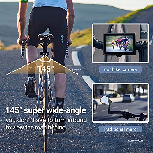 FEISIKE Handlebar Bike Mirror, Bicycle Rear View camera with 4.3'' HD Night Vision Function, 145° Wide Angle View, Adjustable Rotatable Bracket, Compatible with Bicycle, Mountain, Road Bike